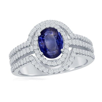 18K White Gold Sapphire and Diamond  Ring