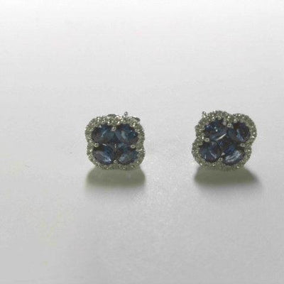 18K White Gold Sapphire and Sapphire  and Diamond Earrings