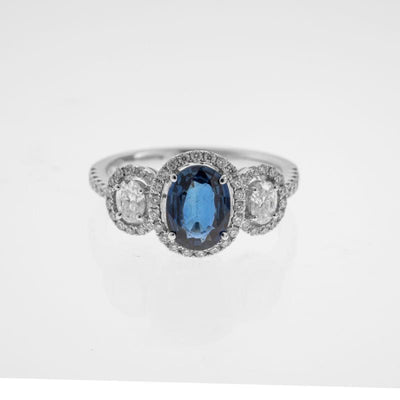 18K White Gold Sapphire and Sapphire  and Diamond Ring - Tapper's Jewelry 