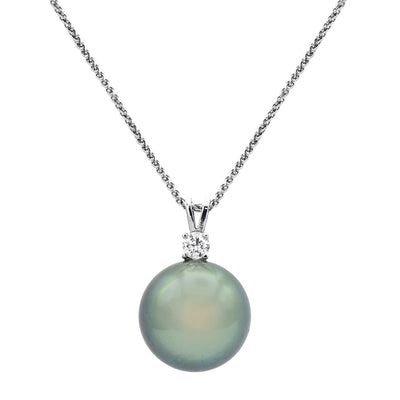18K WHITE GOLD TAHITIAN PEARL AND DIAMOND NECKLACE