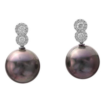 18K WHITE GOLD TAHITIAN PEARL EARRINGS WITH DIAMONDS - Tapper's Jewelry 
