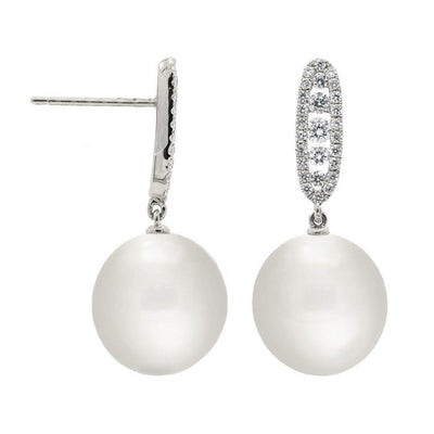 18K WHITE GOLD TAHTIAN PEARL EARRINGS WITH DIAMONDS - Tapper's Jewelry 
