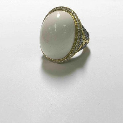 18K Yellow Gold Agate and Black Diamond  and Diamond Ring - Tapper's Jewelry 