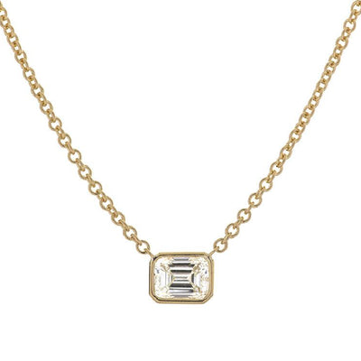 18K Yellow Gold Bezel Set Emerald Cut Diamond Necklace - Tapper's Jewelry 