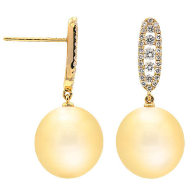 18K Yellow Gold Cultured Pearl and Diamond  Earrings - Tapper's Jewelry 