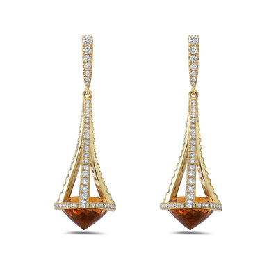 18K Yellow Gold Diamond and Citrine  Earrings - Tapper's Jewelry 