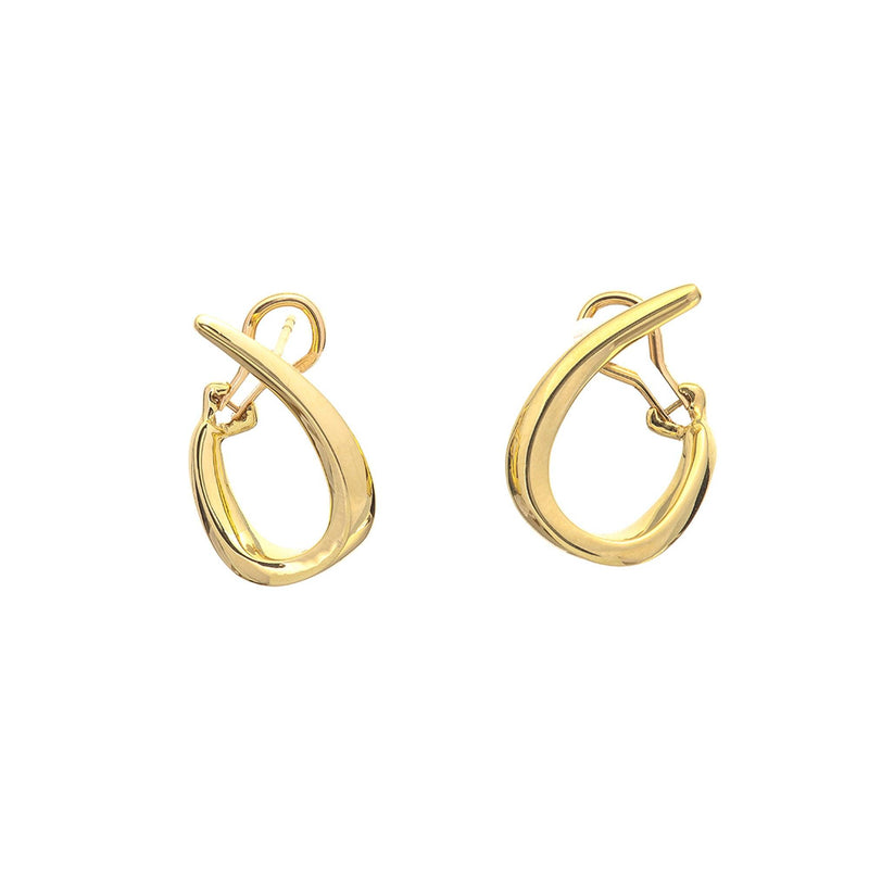 18K Yellow Gold Tapered Oval Hoop Earrings