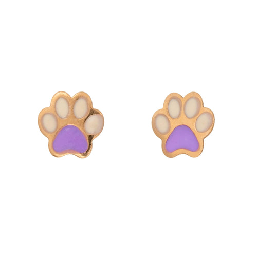 18K Yellow Gold Enamel Paw Print Earrings