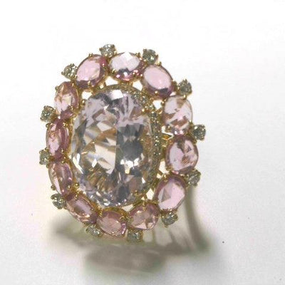 18K Yellow Gold Kunzite and Sapphire  and Diamond Ring - Tapper's Jewelry 
