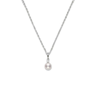 Morning Dew 18K White Gold 7MM Pearl and Diamond Pendant Necklace