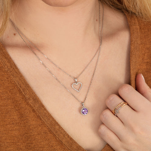 STERLING SILVER AMETHYST AND DIAMOND NECKLACE