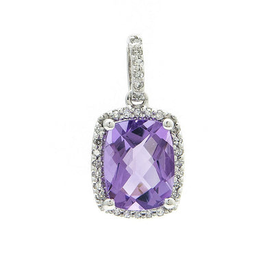 14K WHITE GOLD AMETHYSIST DIAMOND PENDANT