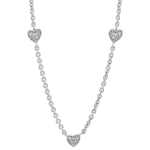 Sterling Silver Diamond Heart Station Necklace