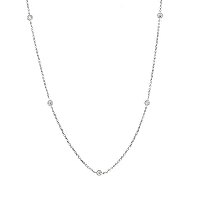 14K White Gold Diamond Station Necklace