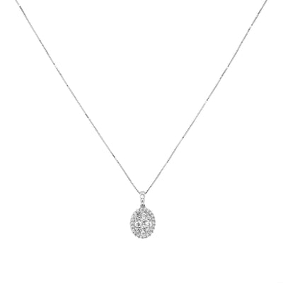 14K White Gold 36 DIA 14KW OVAL PENDANT and Diamond  Necklace