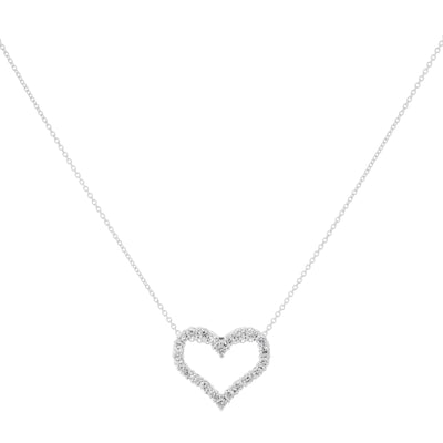 14K White Gold Diamond Open Heart Necklace