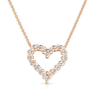 18" Open Diamond Heart Necklace in 14K Rose Gold