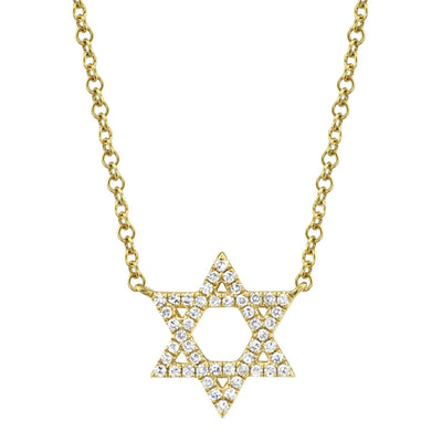 Diamond Star of David Stationed Pendant Necklace in 14K Yellow Gold