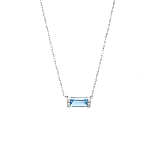 14K White Gold Blue Topaz Diamond Necklace