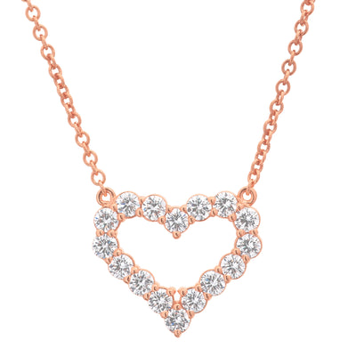 14K Rose Gold Diamond Open Heart Necklace