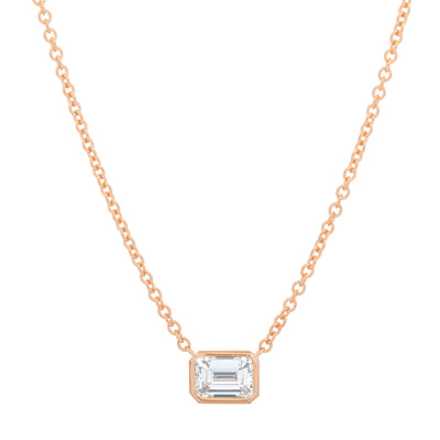Solitaire Necklace with Emerald Diamond in 18K Rose Gold