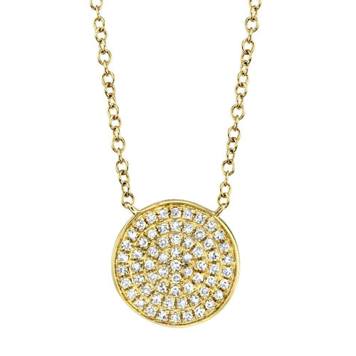 Pavé Round Diamond Disc Pendant Necklace in 14K Yellow Gold