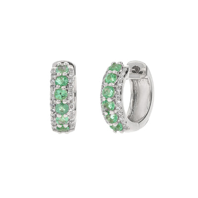 14K White Gold Diamond and Emerald  Earrings