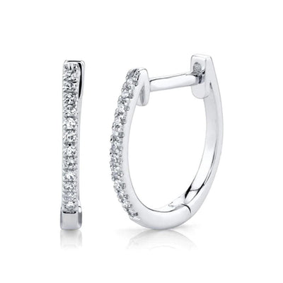 14K White Gold Diamond Huggie Hoop Earrings
