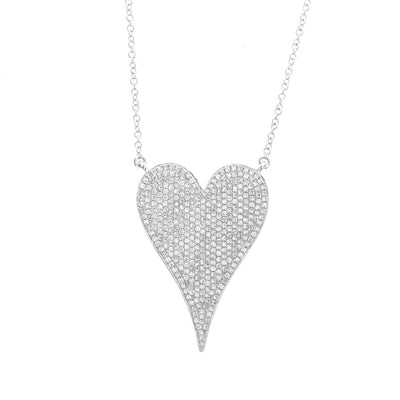 18" Pave Diamond Heart Necklace in 14K White Gold