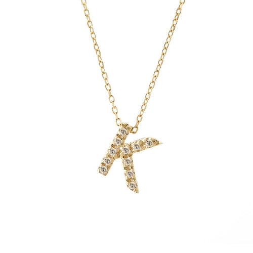 14K Yellow Gold Diamond Initial 'K' Necklace