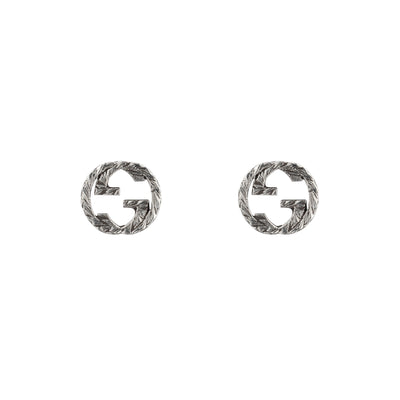SILVER AGED INTERLOCKING G EARRINGS