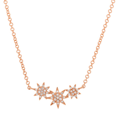 14k Gold Star Charms Diamond Necklace