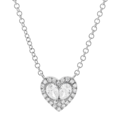 18" Oval Diamond Heart with Halo Necklace in 14K White Gold