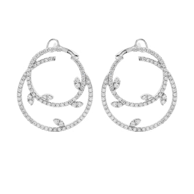 14K White Gold Diamond Vine Earrings