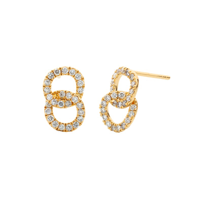 14K Yellow Gold Diamond Interlocking Circle Stud Earrings