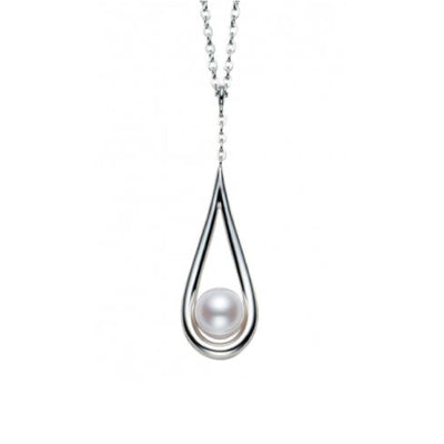 18K White Gold 6.5MM Akoya Pearl Drop Pendant Necklace