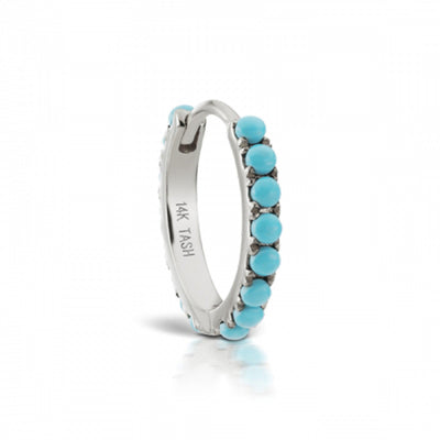 14 KARAT TURQUOISE ETERNITY HOOP EARRING - Tapper's Jewelry 