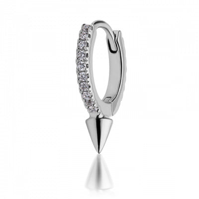18 KARAT SINGLE SHORT SPIKE DIAMOND ETERNITY HOOP EARRING - Tapper's Jewelry 