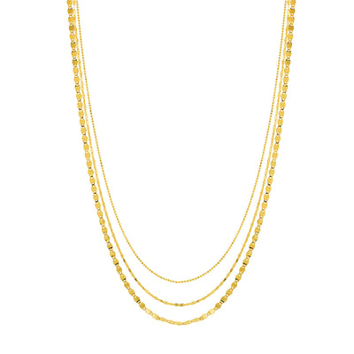 18K Yellow Gold 18-inch Triple Strand Mixed Chain Necklace