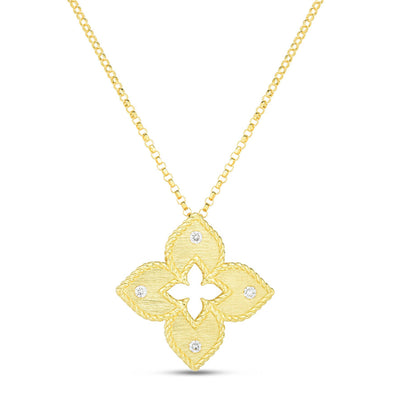 Venetian Princess Flower Pendant with Diamond in 18K Yellow Gold