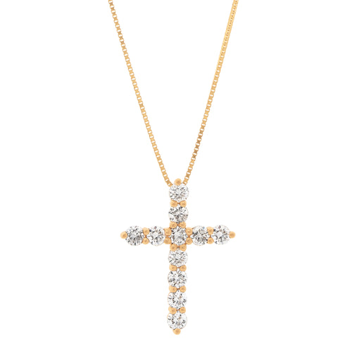 14K Yellow Gold Diamond Cross Necklace