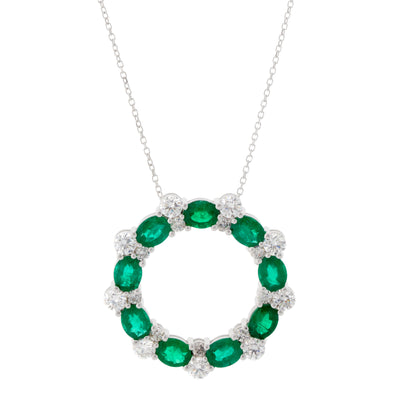 18K White Gold Emerald and Diamond Necklace