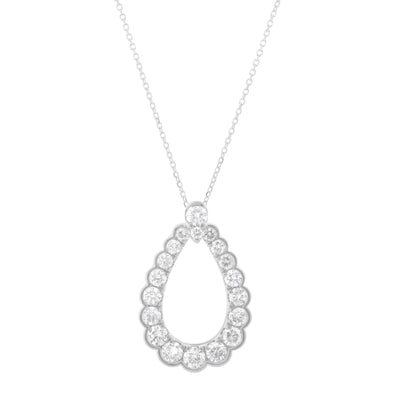 14K White Gold Diamond Open Tear Drop Necklace