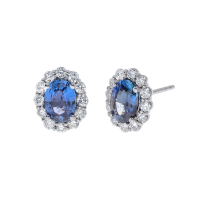 18K White Gold Sapphire and Diamond  Earrings