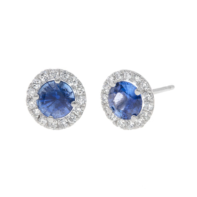 14K White Gold Sapphire and Diamond  Earrings