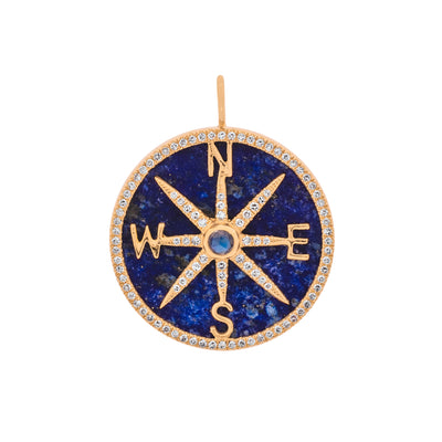 Lapis Diamond 14K Yellow Gold Compass Charm