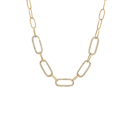 Pavé Diamond Paperclip Chain Necklace in 14K Yellow Gold, 0.33cttw
