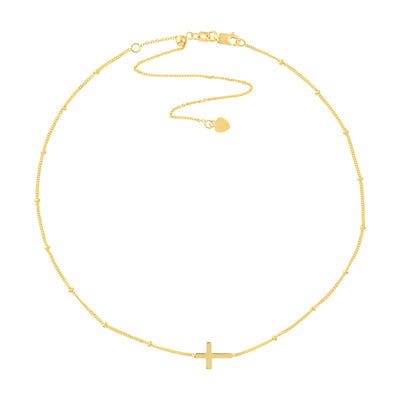 14K Yellow Gold Sideways Cross Necklace