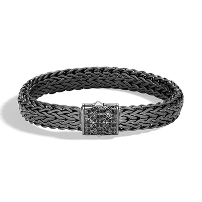 STERLING SILVER MATTE BLACK WOVEN CHAIN WITH BLACK PAVE DIAMONDS