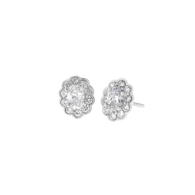 1 cttw. Lab Grown Diamond Halo with Oval Center Stud Earrings in 14K White Gold